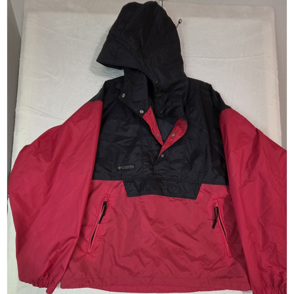 Vintage 90s Columbia Sportswear Anorak Jacket Mens M Red Black Pullover Hood